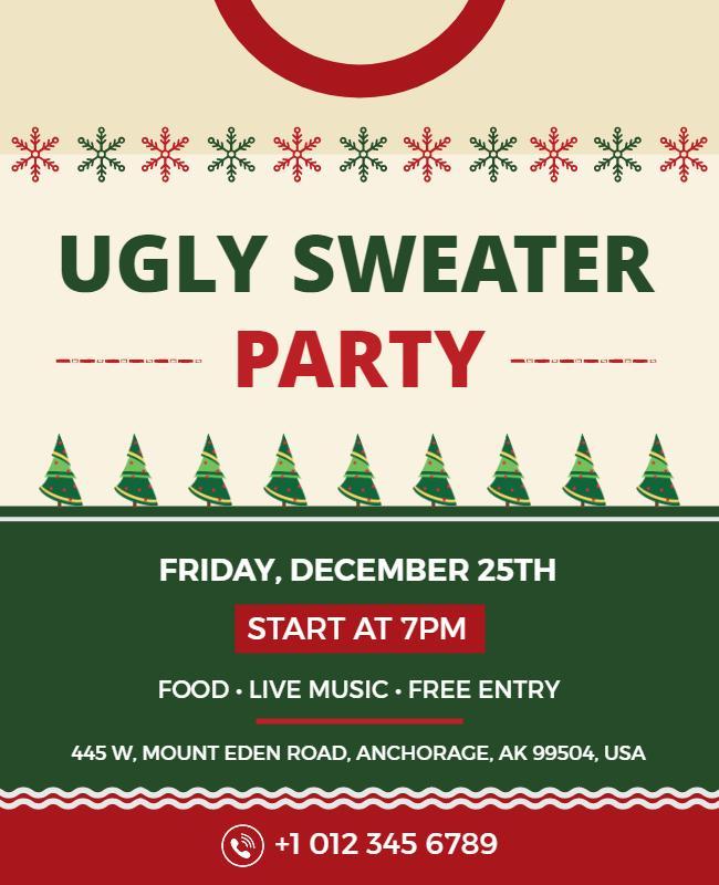 Festive Green and Red Ugly Sweater Party Flyer Template