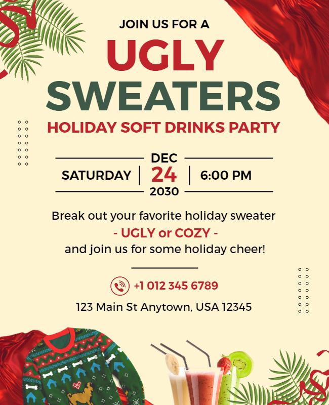 Ugly Sweater Holiday Soft Drinks Party Flyer Template