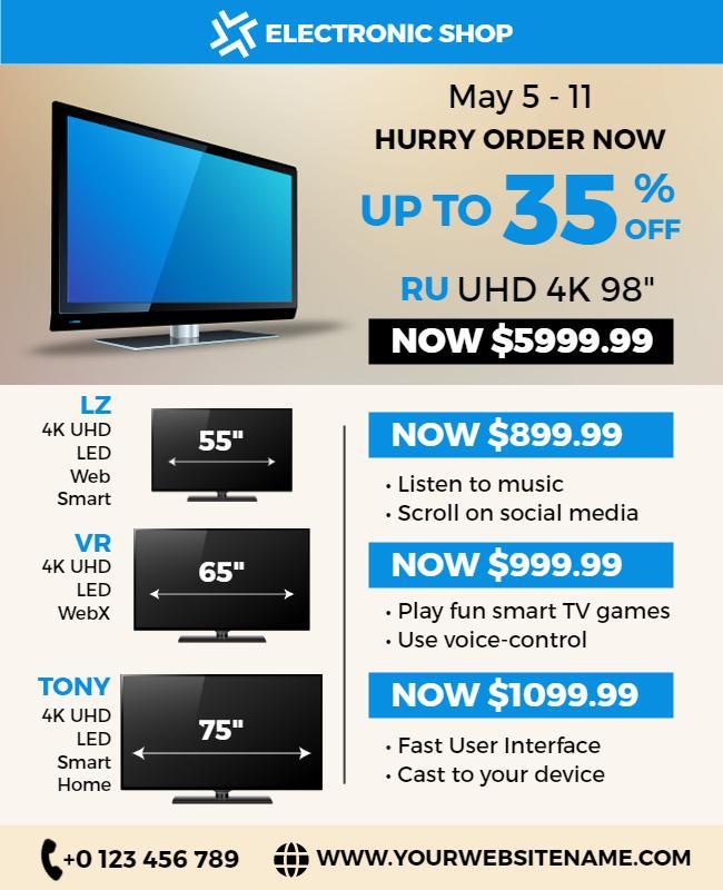 Uhd Tv Sale Discount Electronics Flyer Template