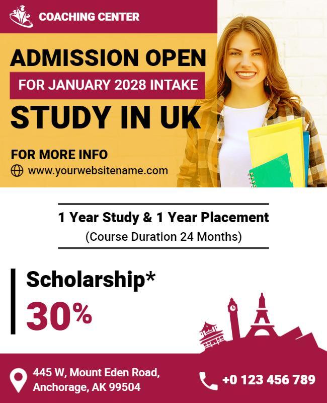 Uk Study Program Scholarship Offer Flyer Template