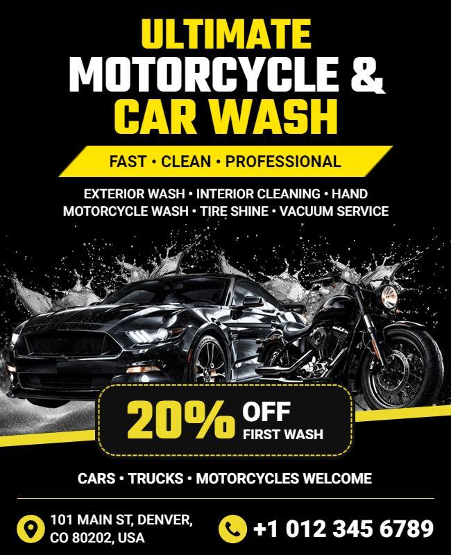 Ultimate Motorcycle and Car Wash Service Flyer Template