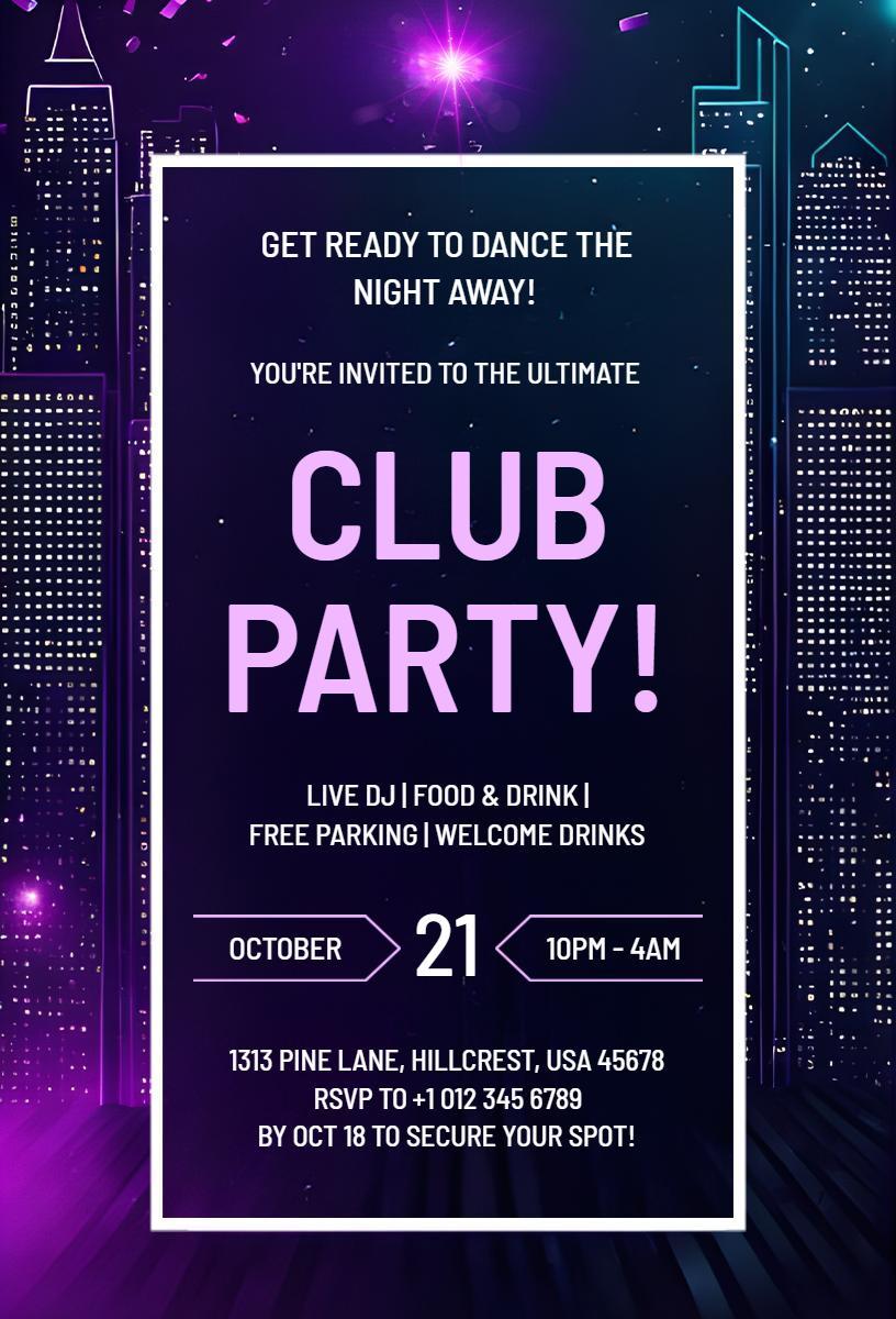 Ultimate Neon Nightclub Dance Party Invitation Template