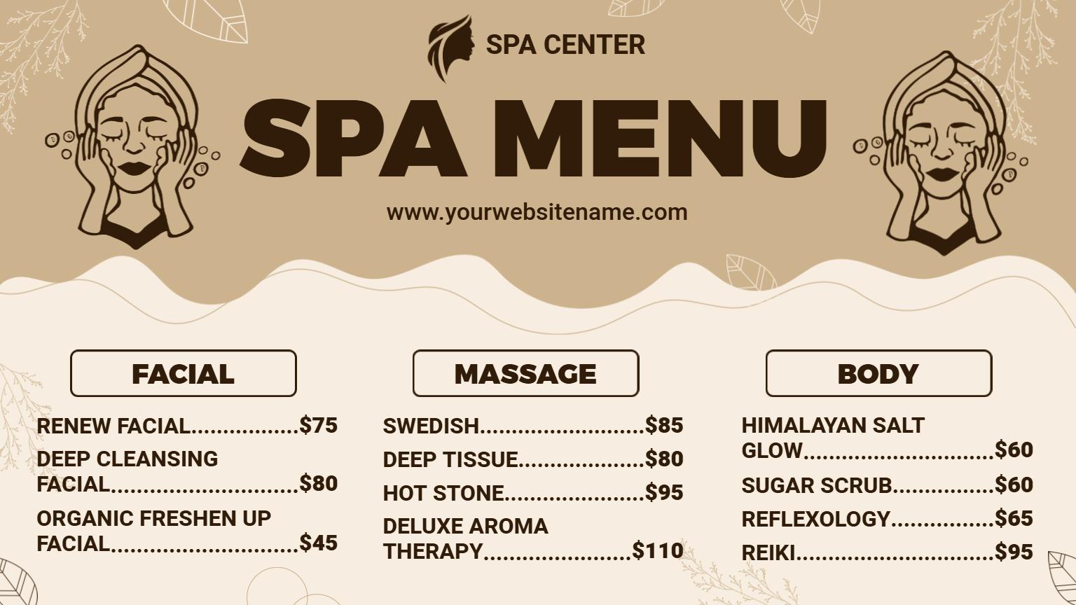Ultimate Spa Massage and Body Experience Menu Template