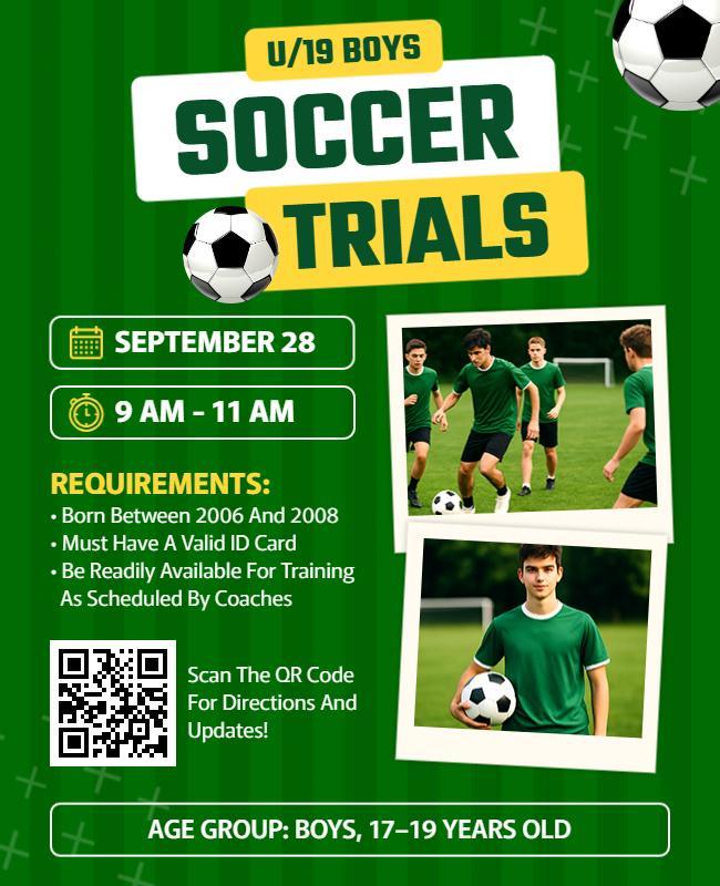 Under 19 Boys Soccer Trials Flyer Template