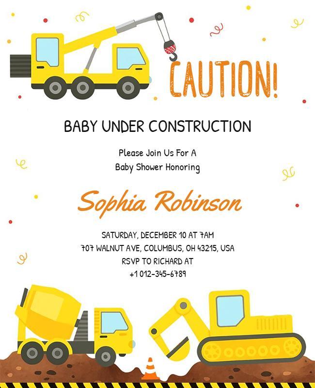 Under Construction Baby Shower Event Flyer Template