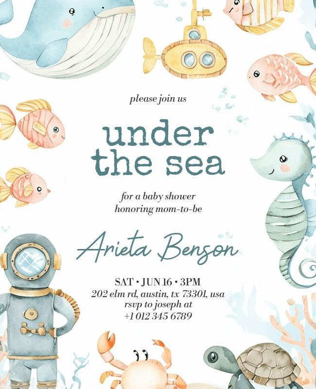 Under the Sea Baby Shower Invitation Flyer Template