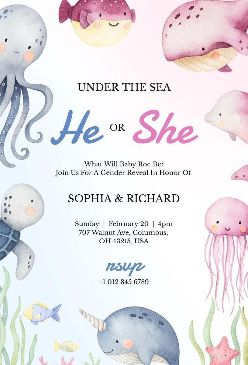 Under the Sea Gender Reveal Celebration Invitation Template