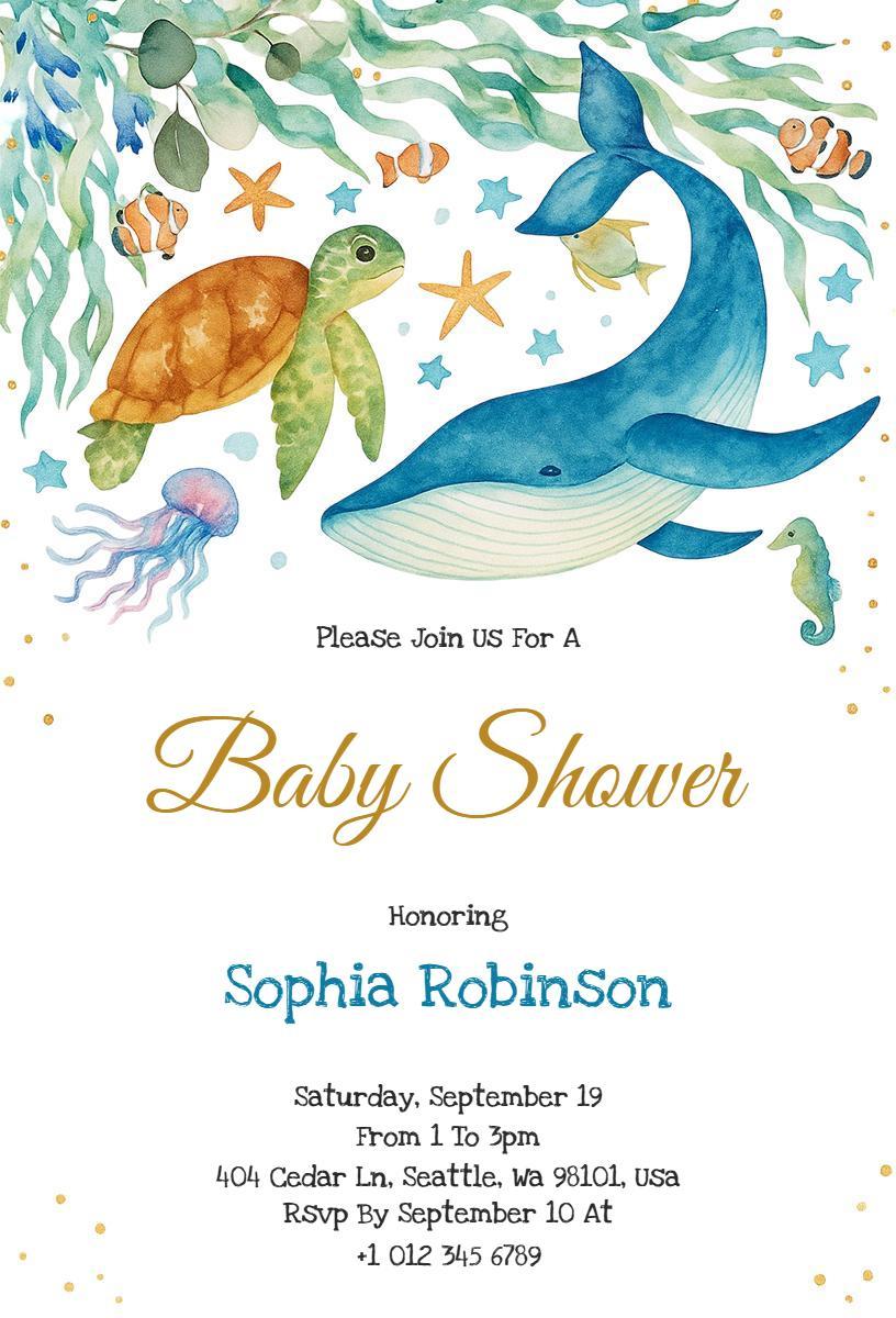 Under the Sea Playful Marine Baby Shower Invitation Template