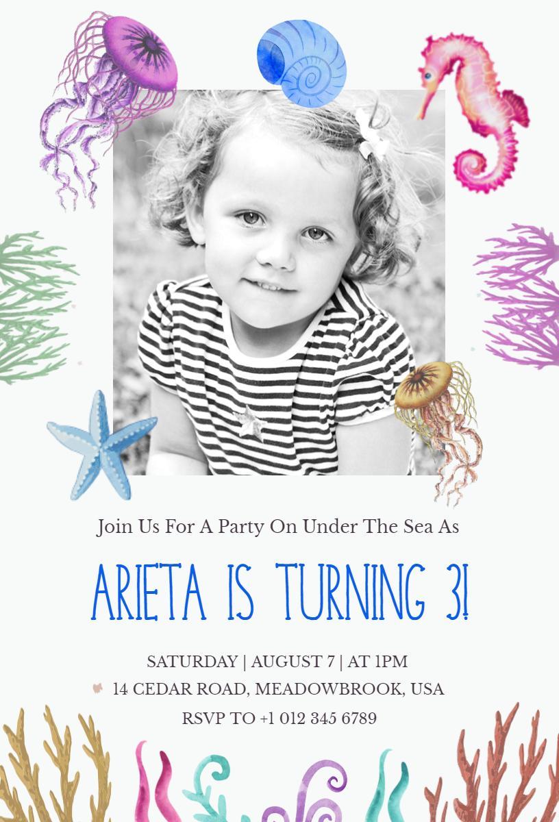 Under the Sea Theme Photo Birthday Celebration Invitation Template