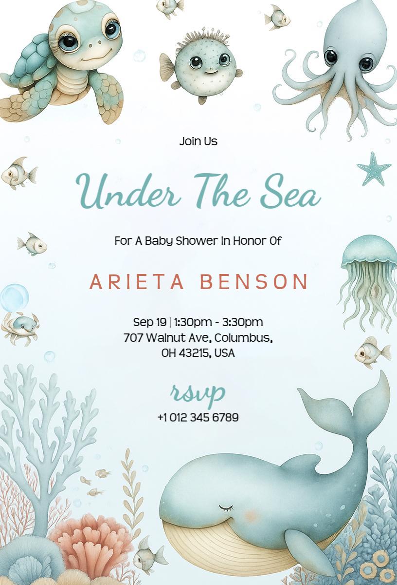 Under The Sea Themed Baby Shower Celebration Invitation Template
