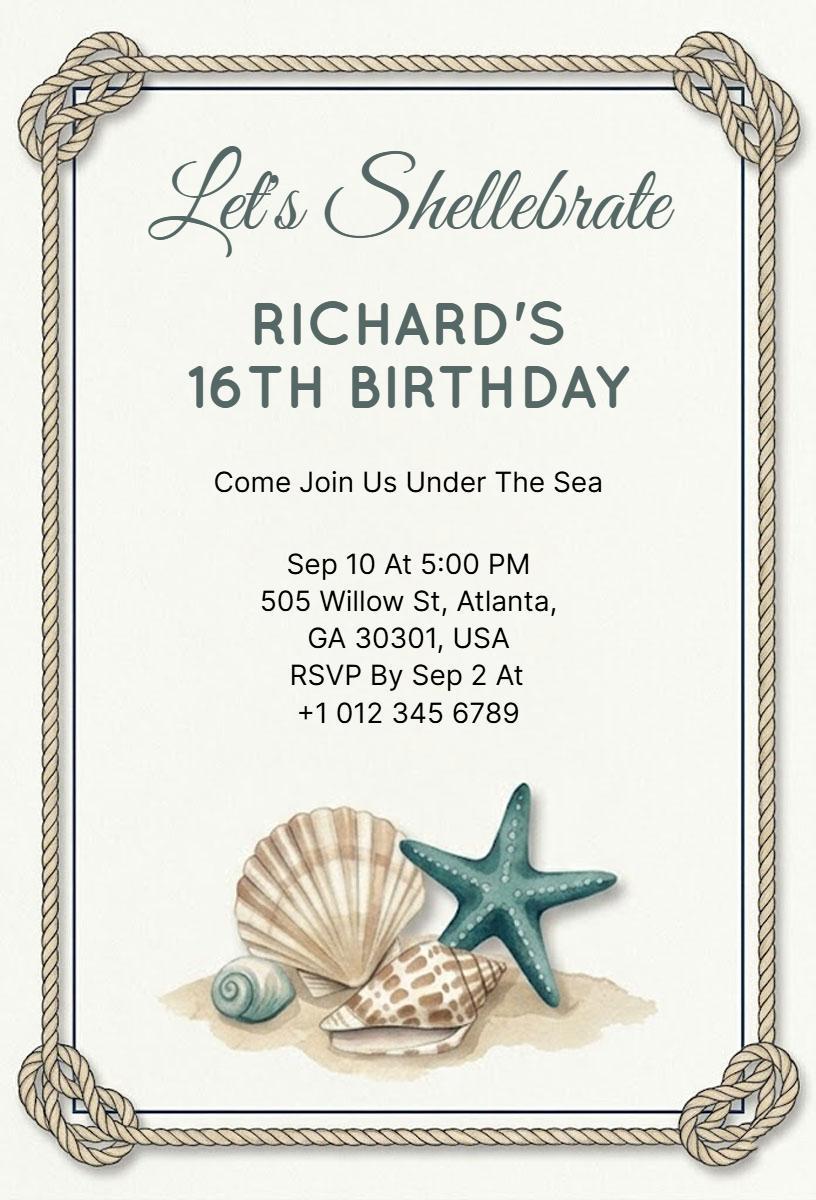 Under the Sea Themed Sweet 16 Birthday Invitation Template