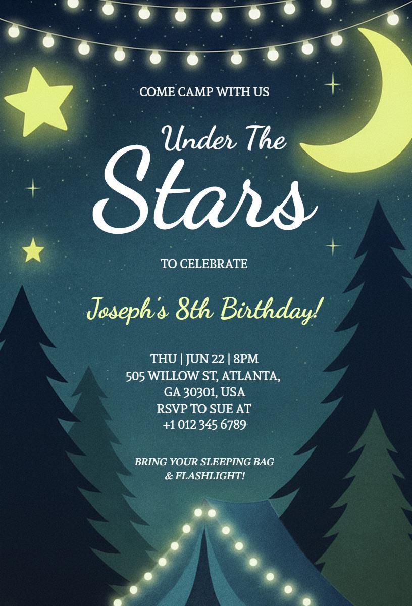 Under the Stars Camping Birthday Celebration Invitation Template