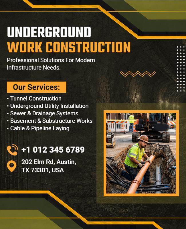Underground Work Construction Services Flyer Template