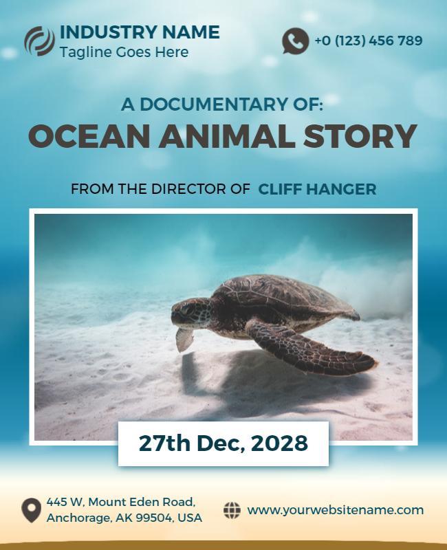 Underwater Blue Ocean Animal Documentary Poster Template