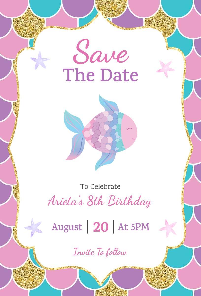 Underwater Mermaid Theme Save The Date Invitation Template