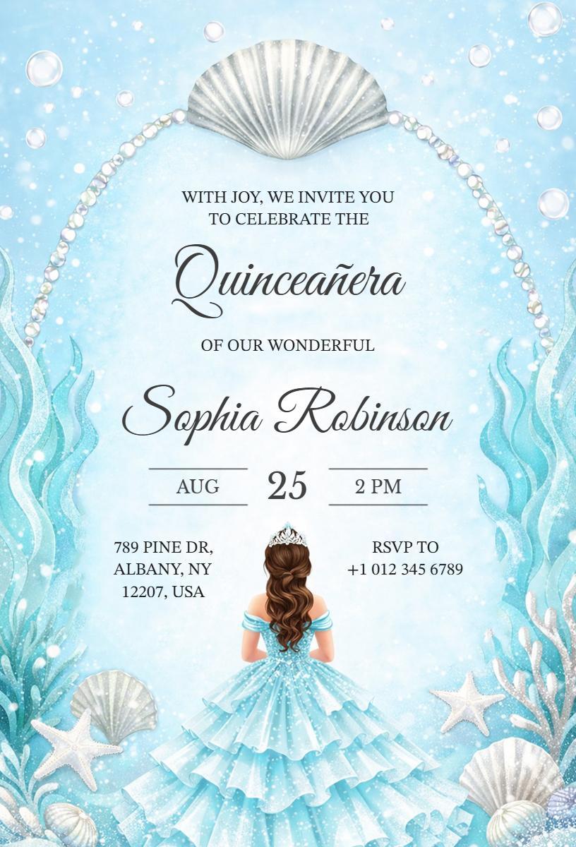 Underwater Mermaid Themed Quinceanera Invitation Template