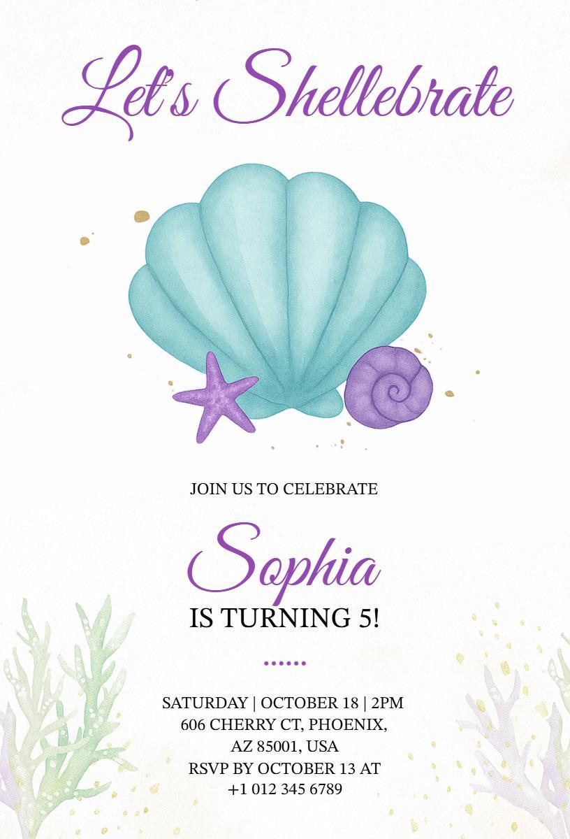 Underwater Ocean Shells Themed Birthday Celebration Invitation Template