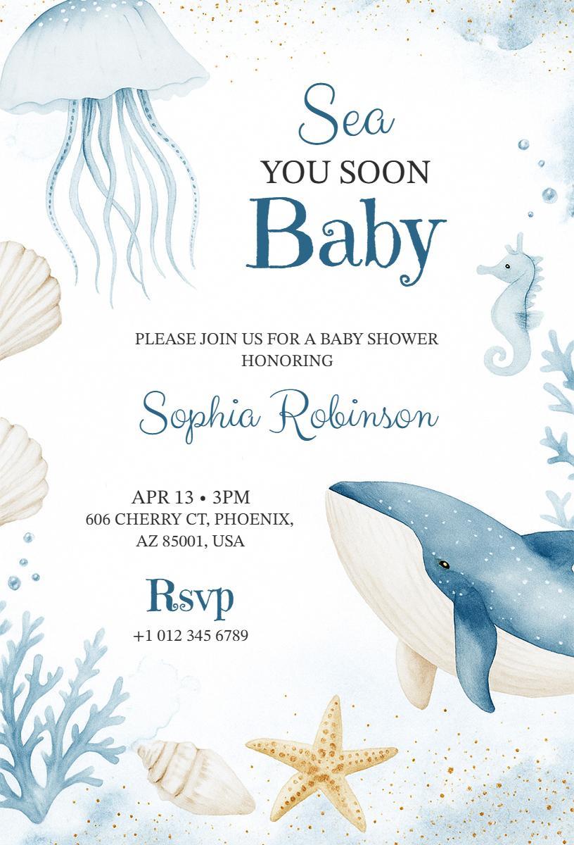 Underwater Ocean Theme Baby Shower Celebration Invitation Template