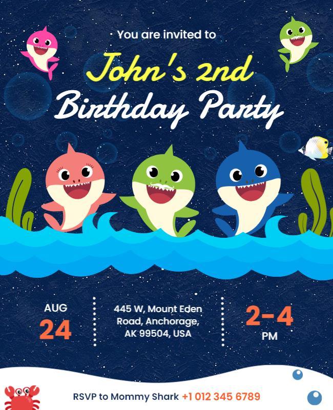 Underwater Theme Childrens Birthday Party Flyer Template