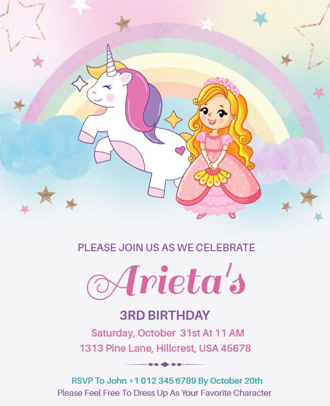 Unicorn and Princess Birthday Celebration Flyer Template