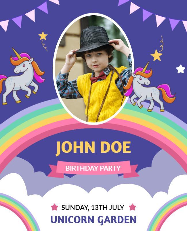 Unicorn Birthday Party Flyer Template