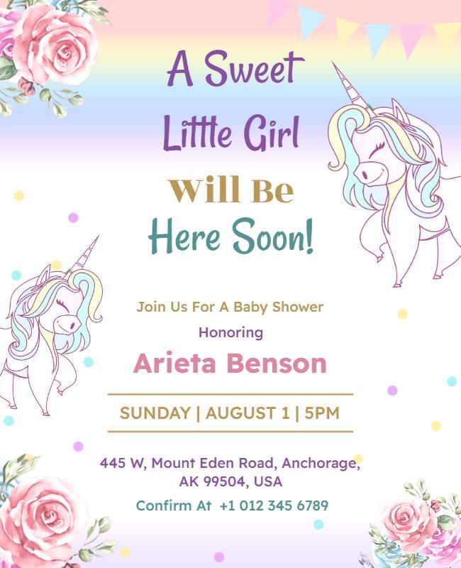 Unicorn Themed Baby Shower Invitation Flyer Template