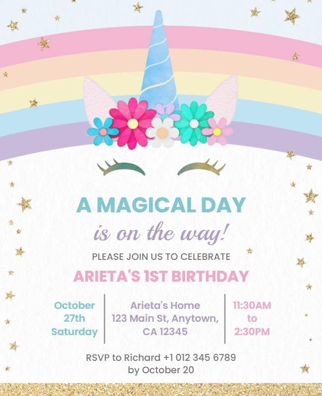 Unicorn Themed Birthday Celebration Flyer Template