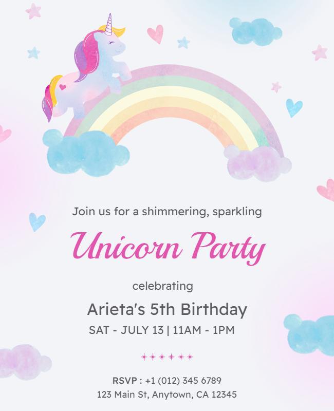 Unicorn Themed Birthday Party Flyer Template