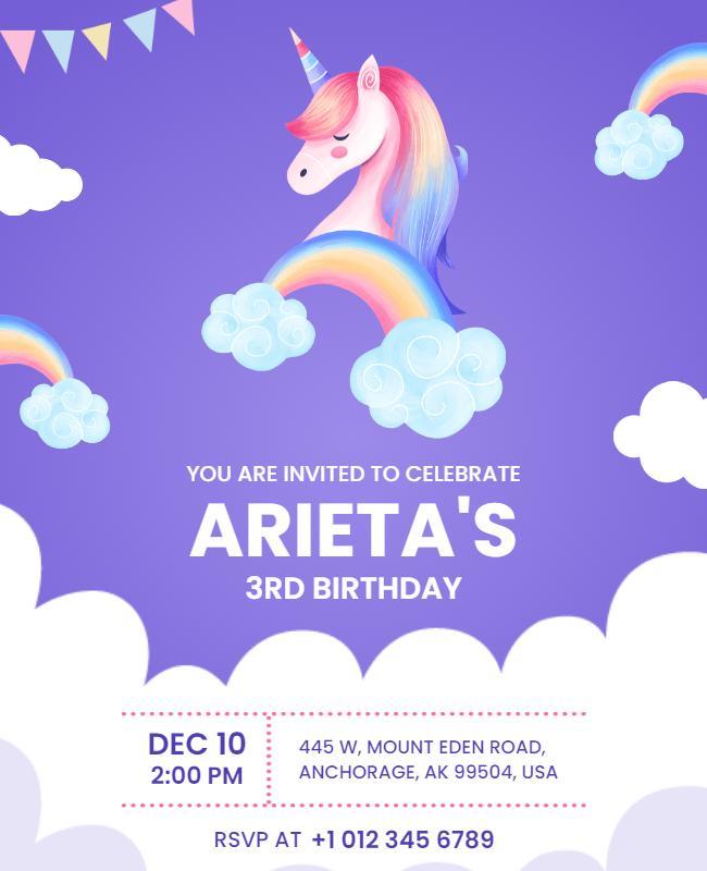 Whimsical Unicorn Rainbow Birthday Celebration Flyer Template