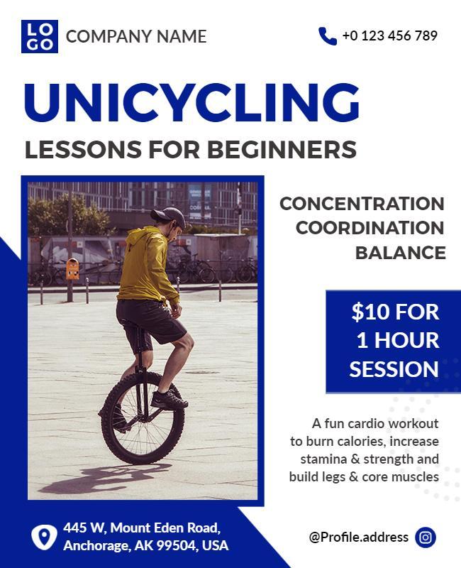 Unicycling Lessons for Beginners Flyer Template