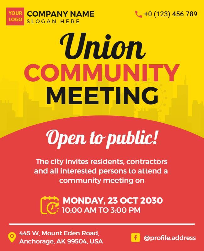 Union Community Meeting Public Invitation Flyer Template