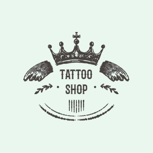Unique Crown and Wings Sketch Illustrating Tattoo Shop Logo Template
