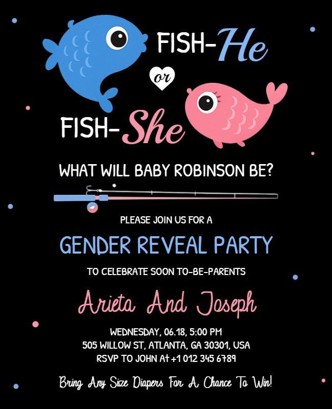 Unique Fishing Theme Gender Reveal Event Flyer Template