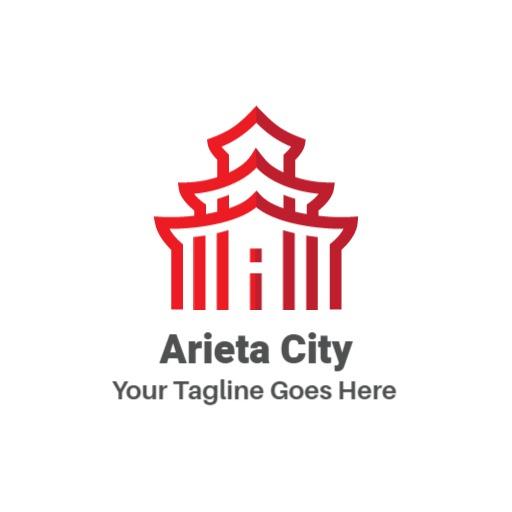 Unique Red Pagoda Structure Representing Arieta City Logo Template