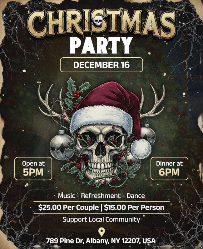 Unique Skull Christmas Party Invitation Flyer Template