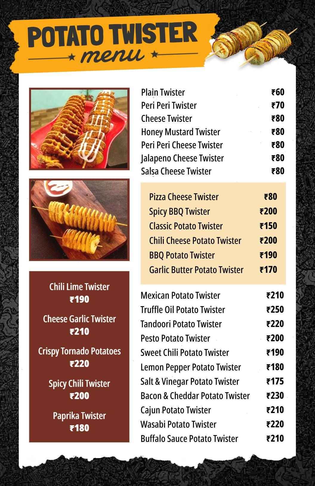 Unique Truffle Oil and Salsa Flavored Potato Twister Menu Template