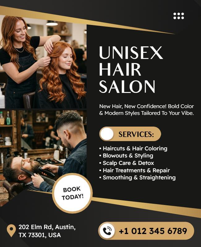 Unisex Hair Salon Services Promotional Poster Template