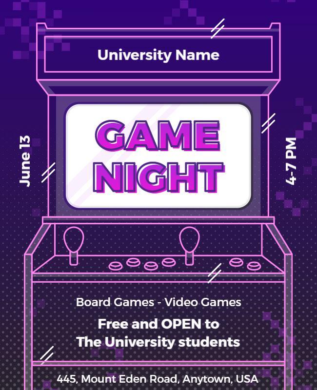 University Game Night Event Flyer Template