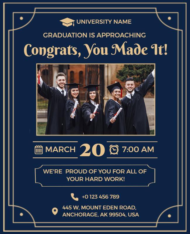 Elegant Navy Blue Graduation Celebration Flyer Template