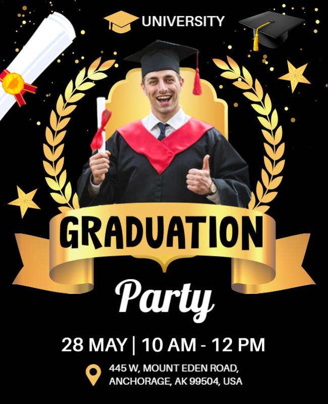 Celebratory Black and Gold Graduation Party Flyer Template