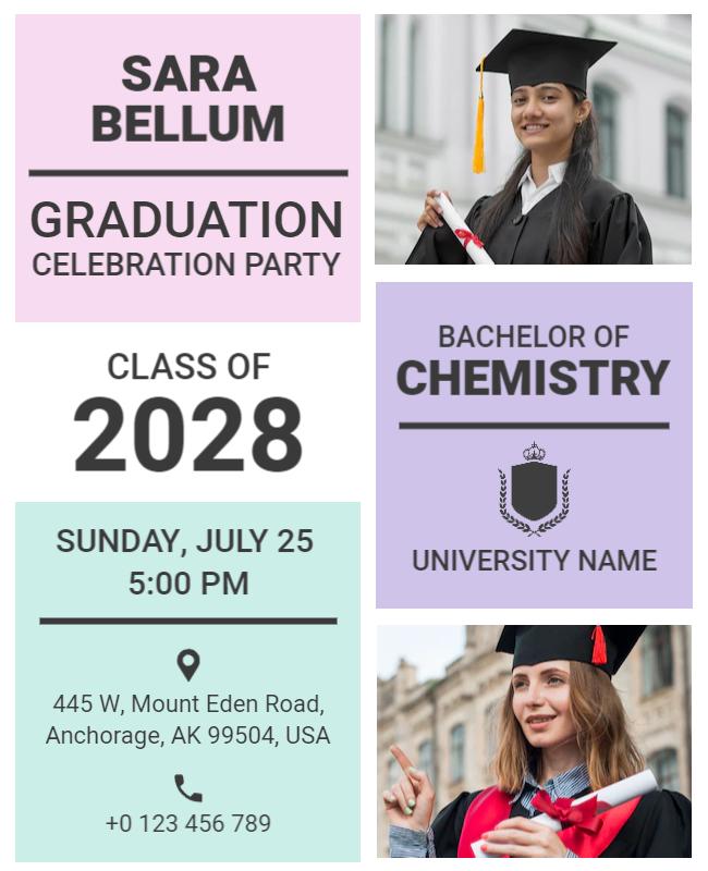 Elegant Pastel Graduation Celebration Party Flyer Template