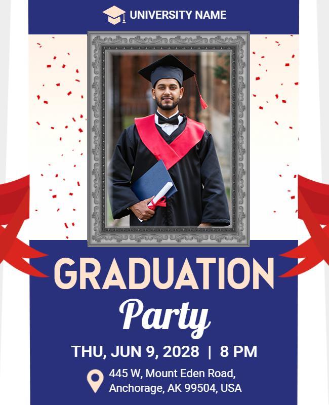 Festive Blue Graduation Celebration Party Flyer Template