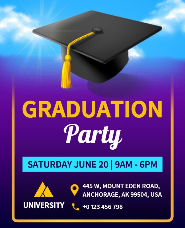 Vibrant Purple Graduation Celebration Party Flyer Template