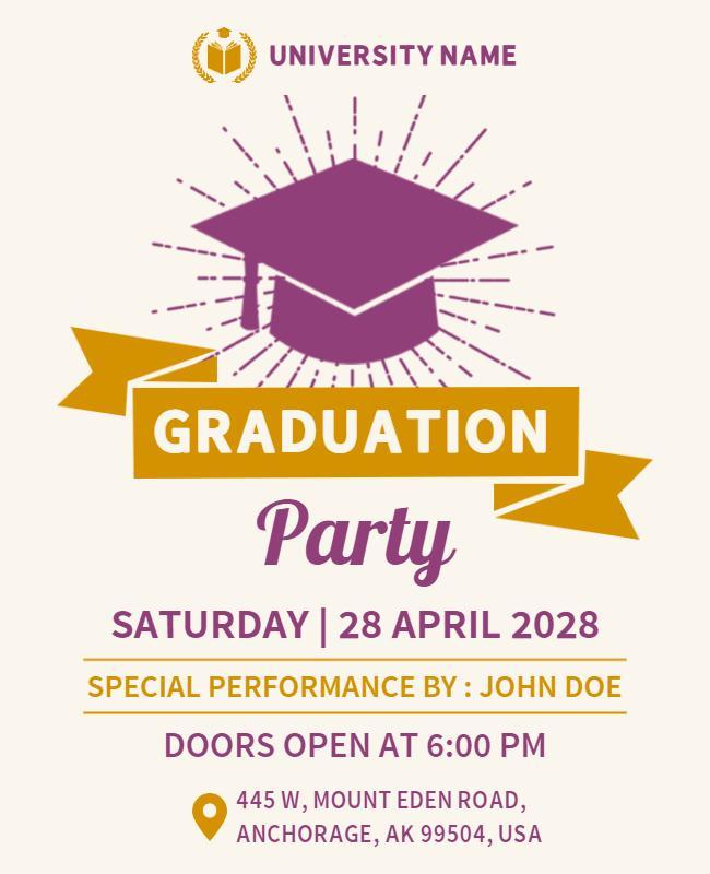 Classic Purple Graduation Celebration Party Flyer Template