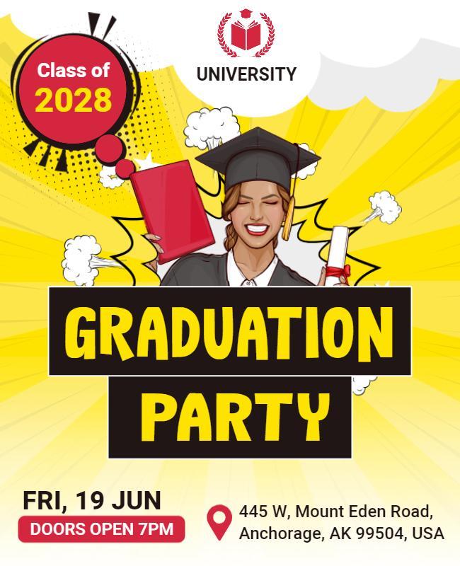 Bright Yellow Graduation Celebration Party Flyer Template