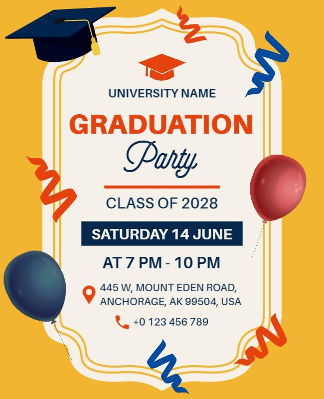 University Graduation Party Celebration Flyer Template