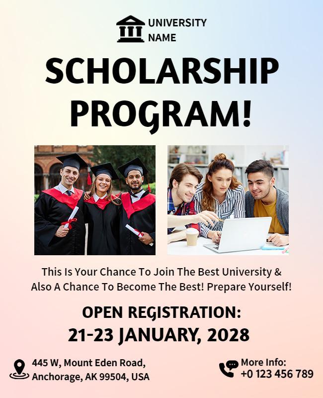 University Scholarship Program Registration Flyer Template