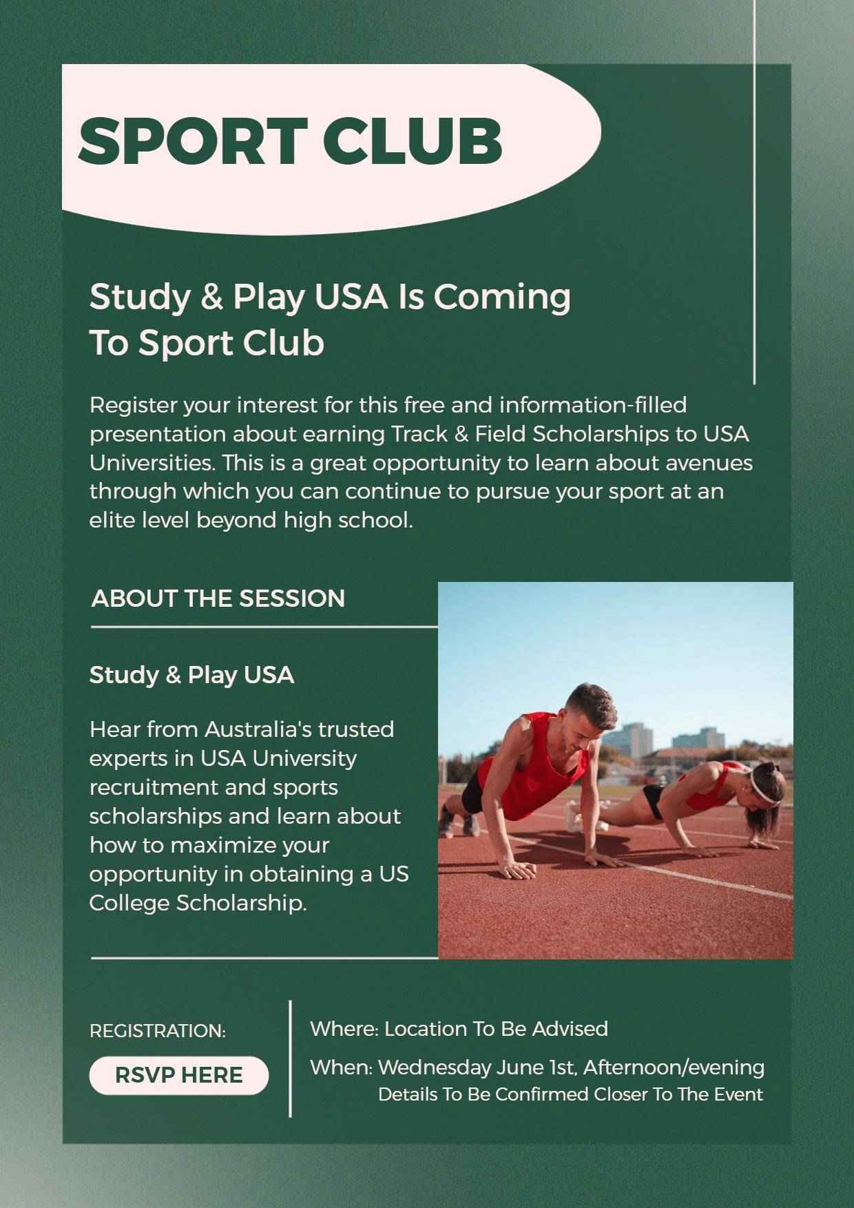 University Sports Scholarship Info Session Flyer Template