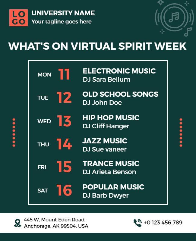 University Virtual Spirit Week Music Event Flyer Template