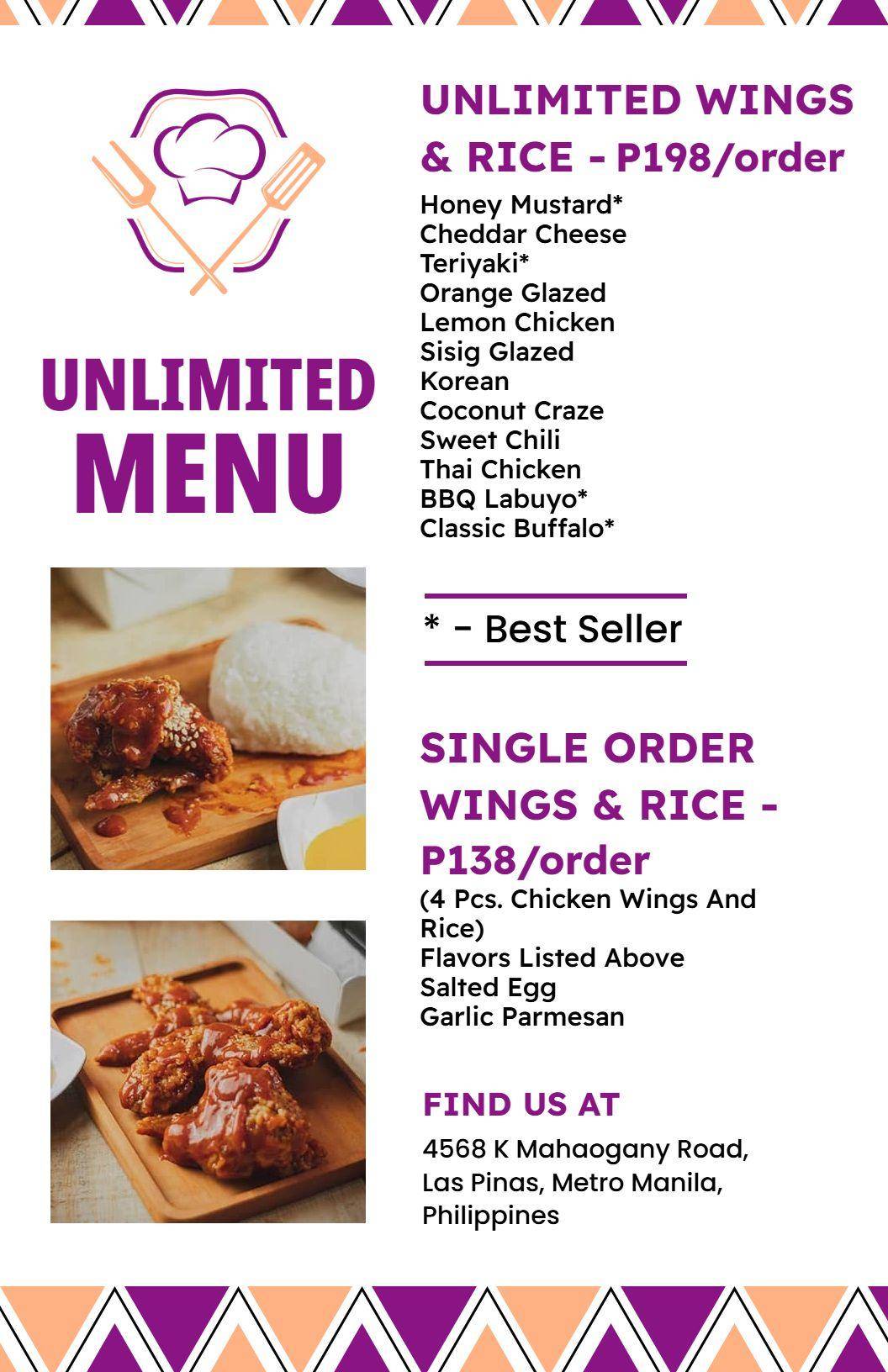 Unlimited Chicken Wings and Pasta Combos Restaurant Menu Template